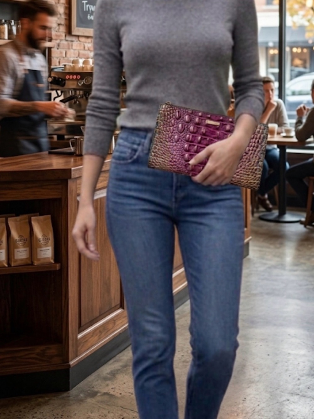 Brahmin Daisy Violet Quartz Purple Ombre Croc-Embossed Leather Wristlet